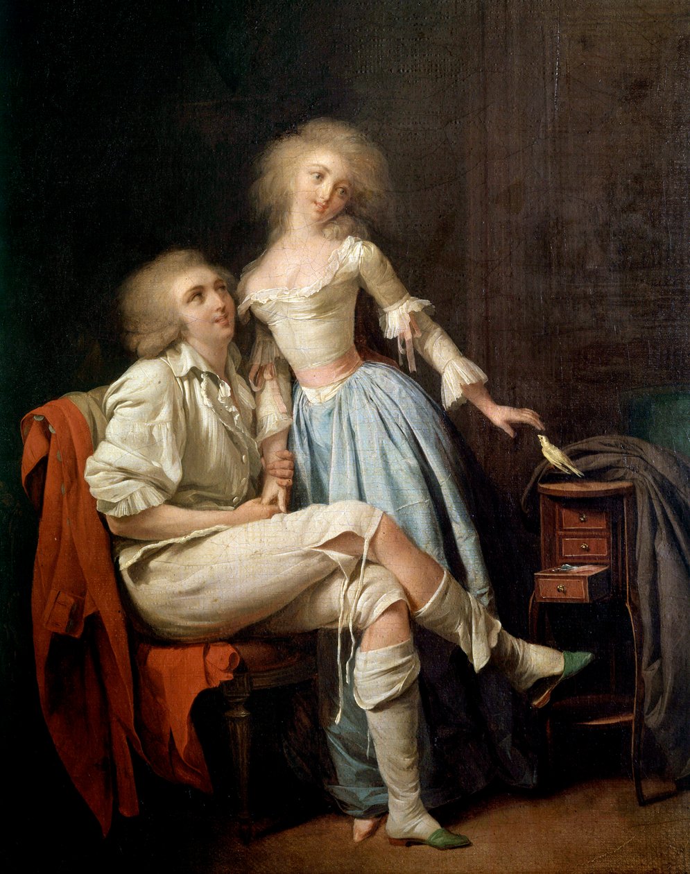 Özel kuş ayrıca çiftin ve kuşun uçtuğunu söylüyor. Resim Louis leopold Boilly (1761-1845) 19. yüzyıl Güneşi. 0,4x0,32 m by Louis Leopold Boilly
