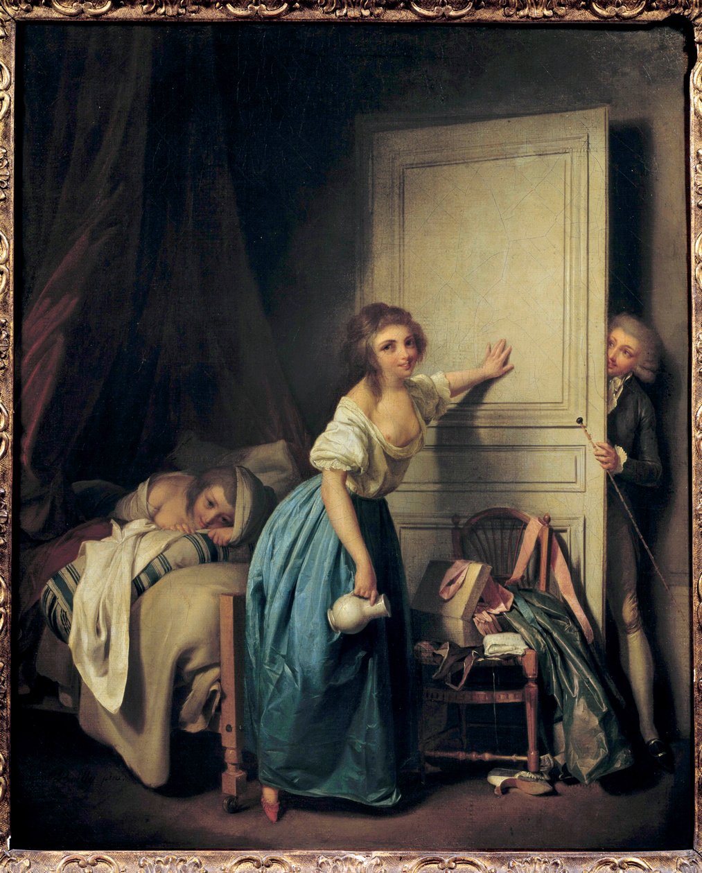 Meraklı İki küçük kızı gözetleyen meraklı bir röntgenci. Louis Leopold Boilly