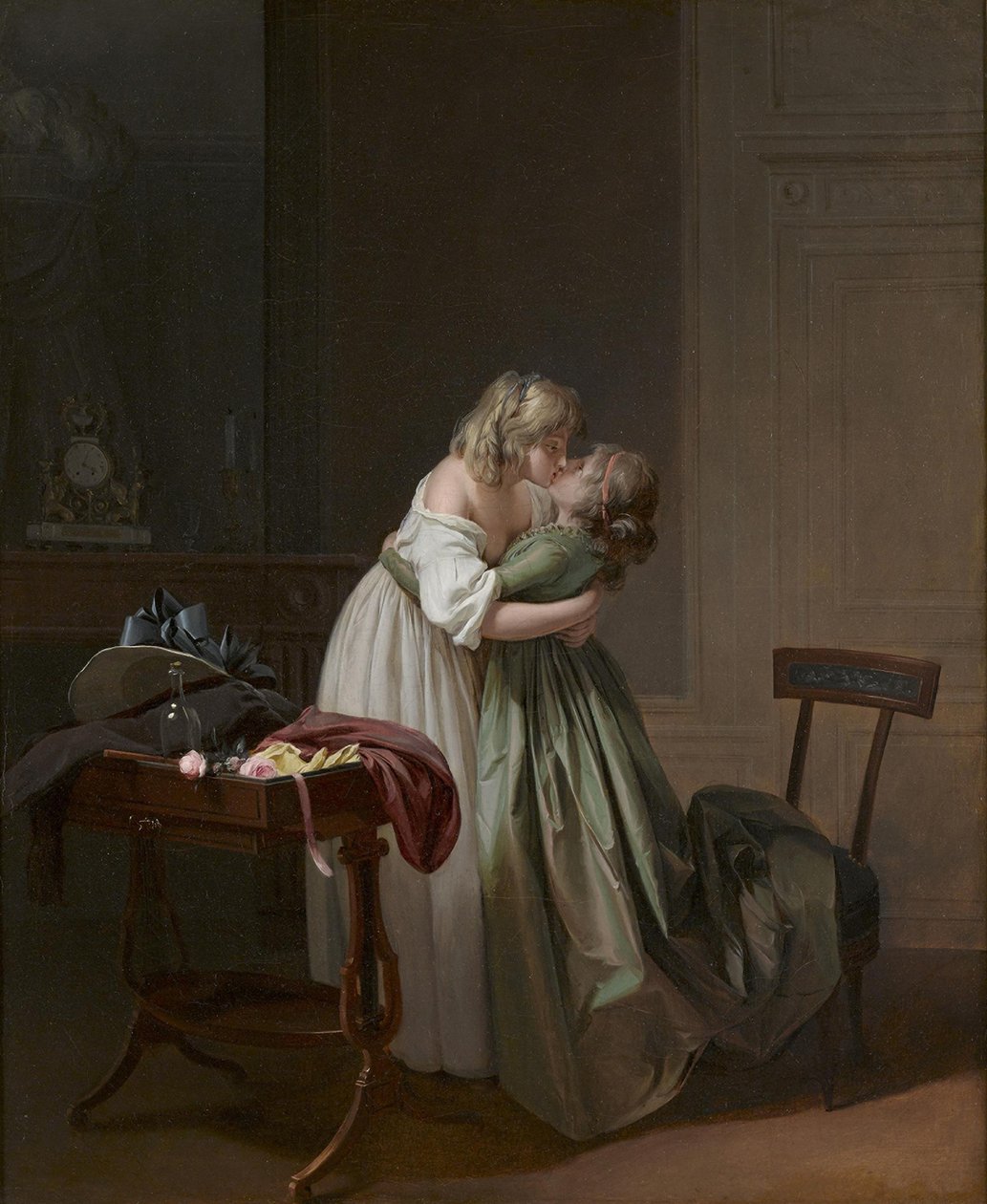 Öpüşen İki Genç Kadın, Öpüşen İki Genç Kadın, ca 1790-1794. by Louis Leopold Boilly