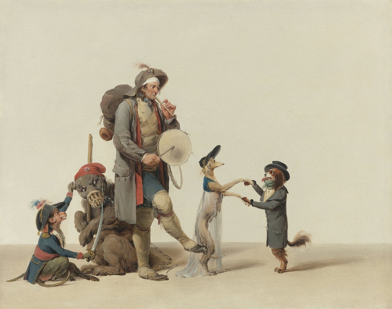 Dans Eden Köpeklerle Bir Hayvan Eğitmeni, Bir Ayı ve Maymun, Boilly, Louis-Leopold (1761-1845). Tuval üzerine yağlı boya, ebat: 32,4x40,6 cm - Özel Koleksiyon by Louis Leopold Boilly