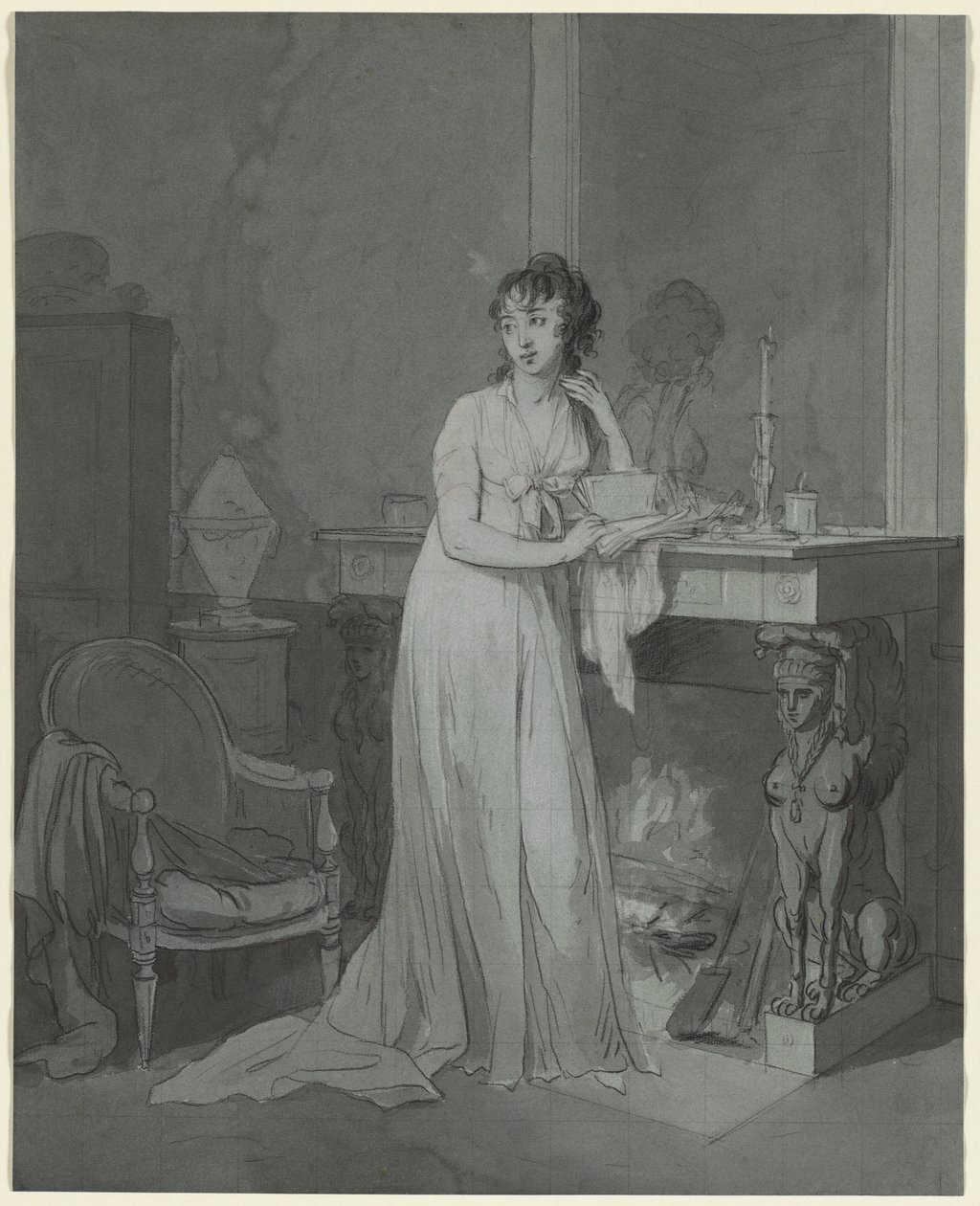 Şöminenin Önünde Kadın by Louis Leopold Boilly