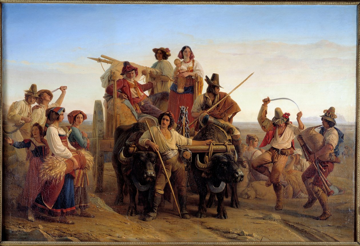 Biçerdöverlerin pontin bataklıklarına (Agro Pontino) gelişi, Roma yakınlarındaki Resim Louis Leopold Robert (1794-1835) 1830 Güneş. 1,41x2,12 m by Louis Leopold Robert
