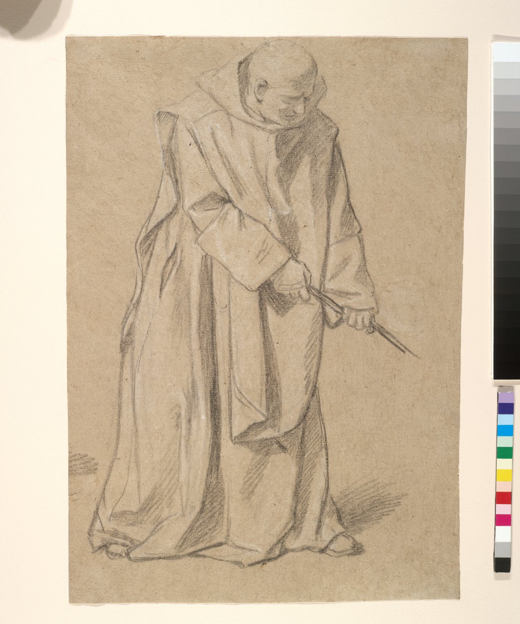 İp çeken bir keşişin incelenmesi (kahverengi kağıt üzerinde siyah beyaz tebeşir) by Louis Licherie de Beurie