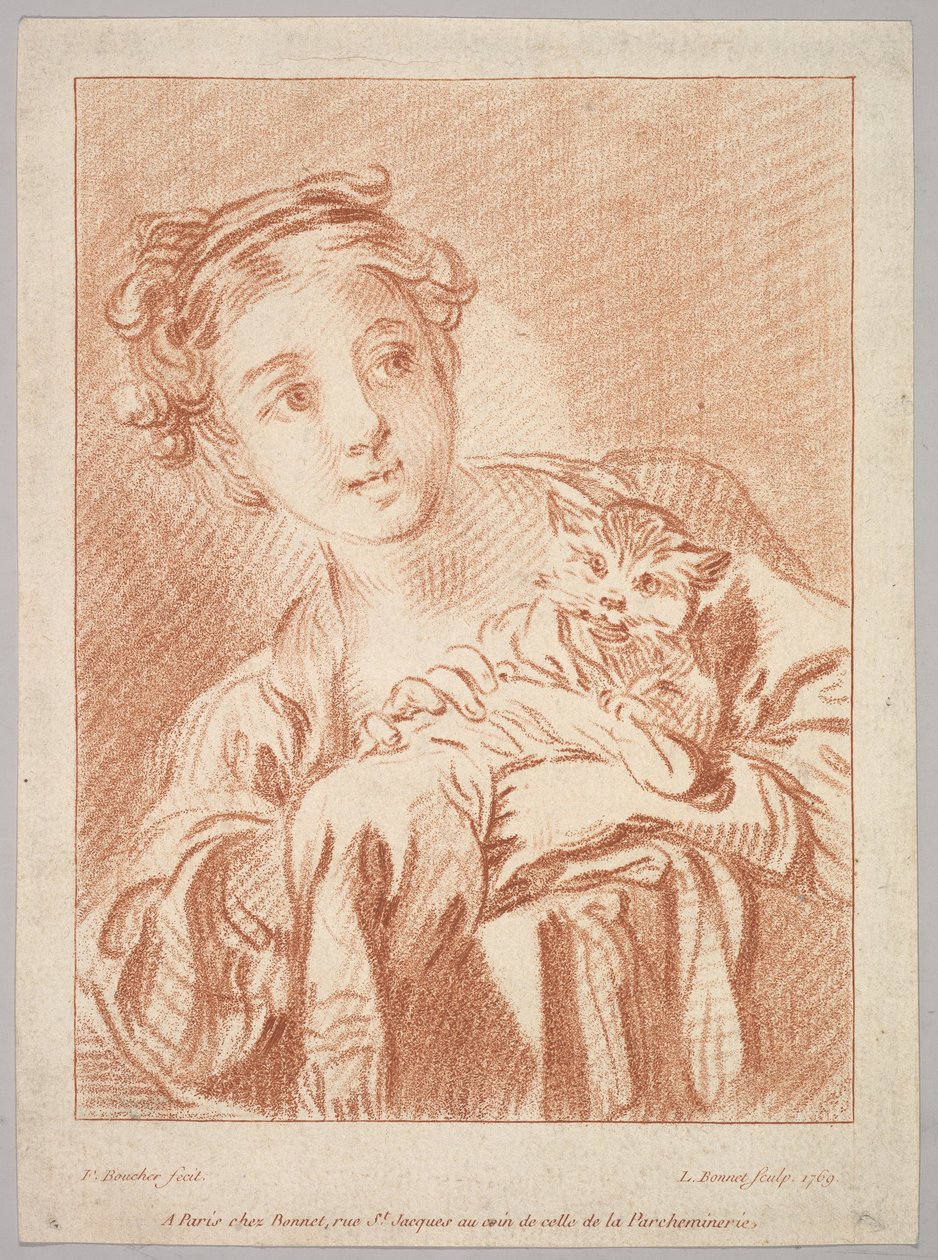 Kedi Tutan Genç Kız, 1769. by Louis Marin Bonnet