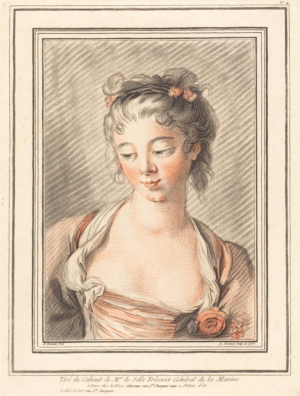 Aşağıya Bakan Genç Bir Kadının Büstü, 1773 veya sonrası. by Louis Marin Bonnet