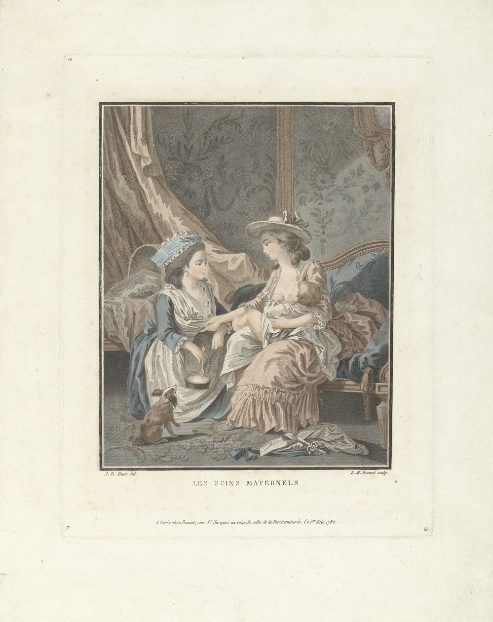 çocuk ve hizmetçi ile anne Les soins maternels (nesne üzerindeki başlık) by Louis Marin Bonnet