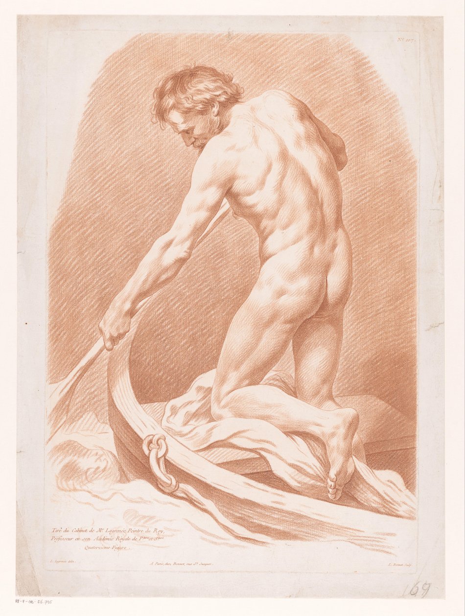 Arkadan görülen çıplak kürekçi adam by Louis Marin Bonnet
