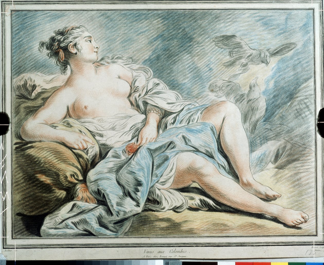 ""Venus aux colombes"" (güvercinli Venüs) Pastel, Louis-Marin (Louis Marin) Bonnet (1743-1793) 18. yüzyıl Puşkin Müzesi, Moskova by Louis Marin Bonnet