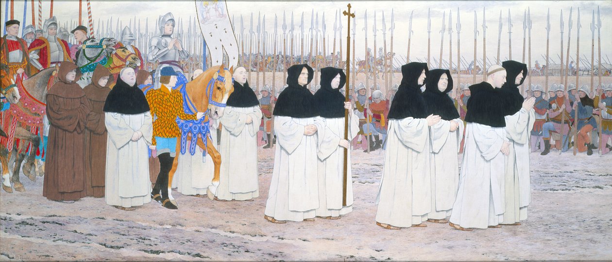 At Sırtında Zırhlı Hizmetçi, Joan of Arc C Serisinden, c.1905-11 (tuval üzerine yağlı boya ve altın varak) by Louis Maurice Boutet de Monvel