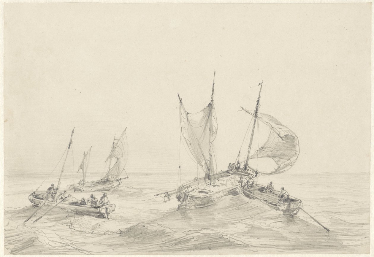 balıkçı gemileri ile deniz by Louis Meijer
