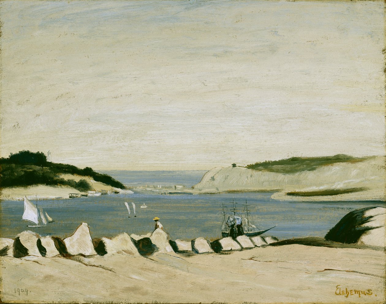 Sahil Manzarası, 1909 (kağıt üzerine yağlı boya, tuval üzerine monte edilmiş) by Louis Michel Eilshemius