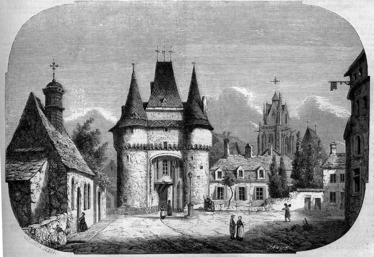 Mimari: Saint Julien kapısının görünümü (1460-1483), Arka planda, Gotik kilise Notre Dame des Marais