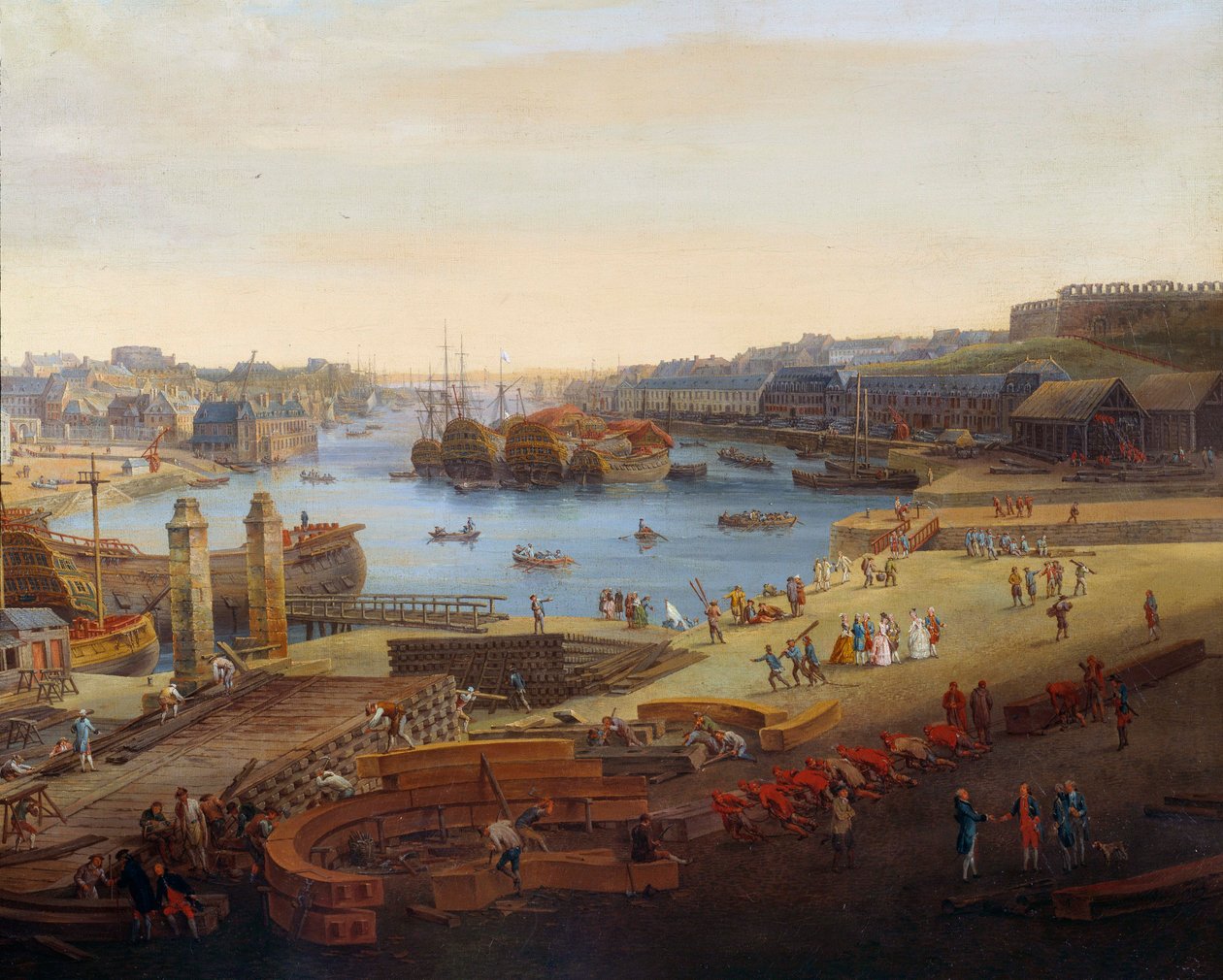 Tersane: “”Brest Limanı”” Detayı. Resim Louis Nicolas van Blarenberghe (1716-1794) 1774 Brest, Güzel Sanatlar Müzesi by Louis Nicolas van Blarenberghe