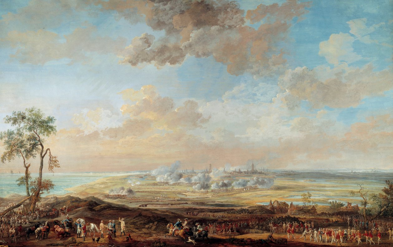Avusturya Veraset Savaşı (1741-1748): “” Korgeneral Lowendal Kontu tarafından 13 - 23 Ağustos 1745 arasında Oostende Kuşatması”” Louis Nicolas Van Blarenberghe (1716-1794) 1783 Sun. 0,59x0,94 m Versay, kale müzesi by Louis Nicolas van Blarenberghe