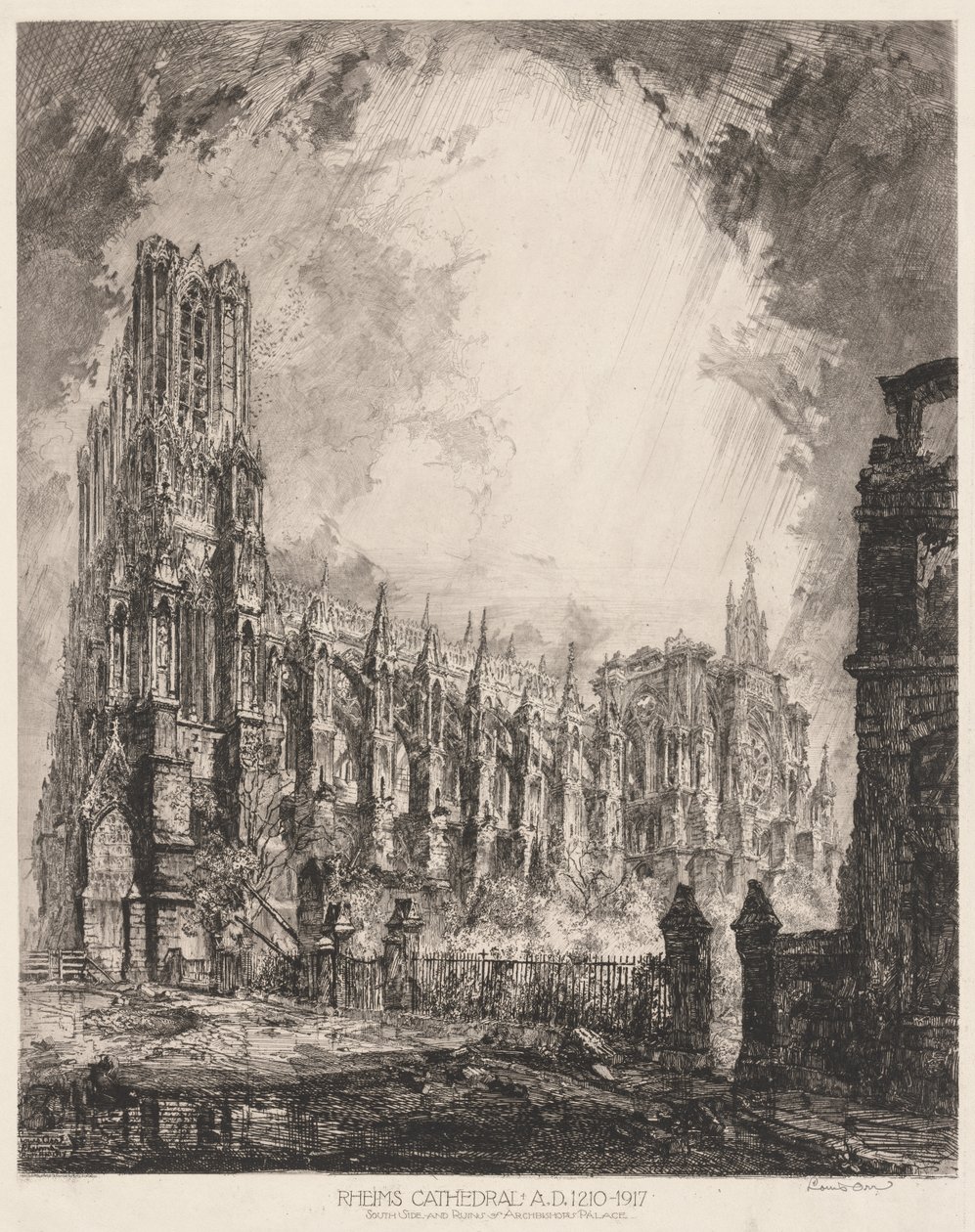 Reims Katedrali ve Başpiskopos Sarayı Harabeleri by Louis Orr