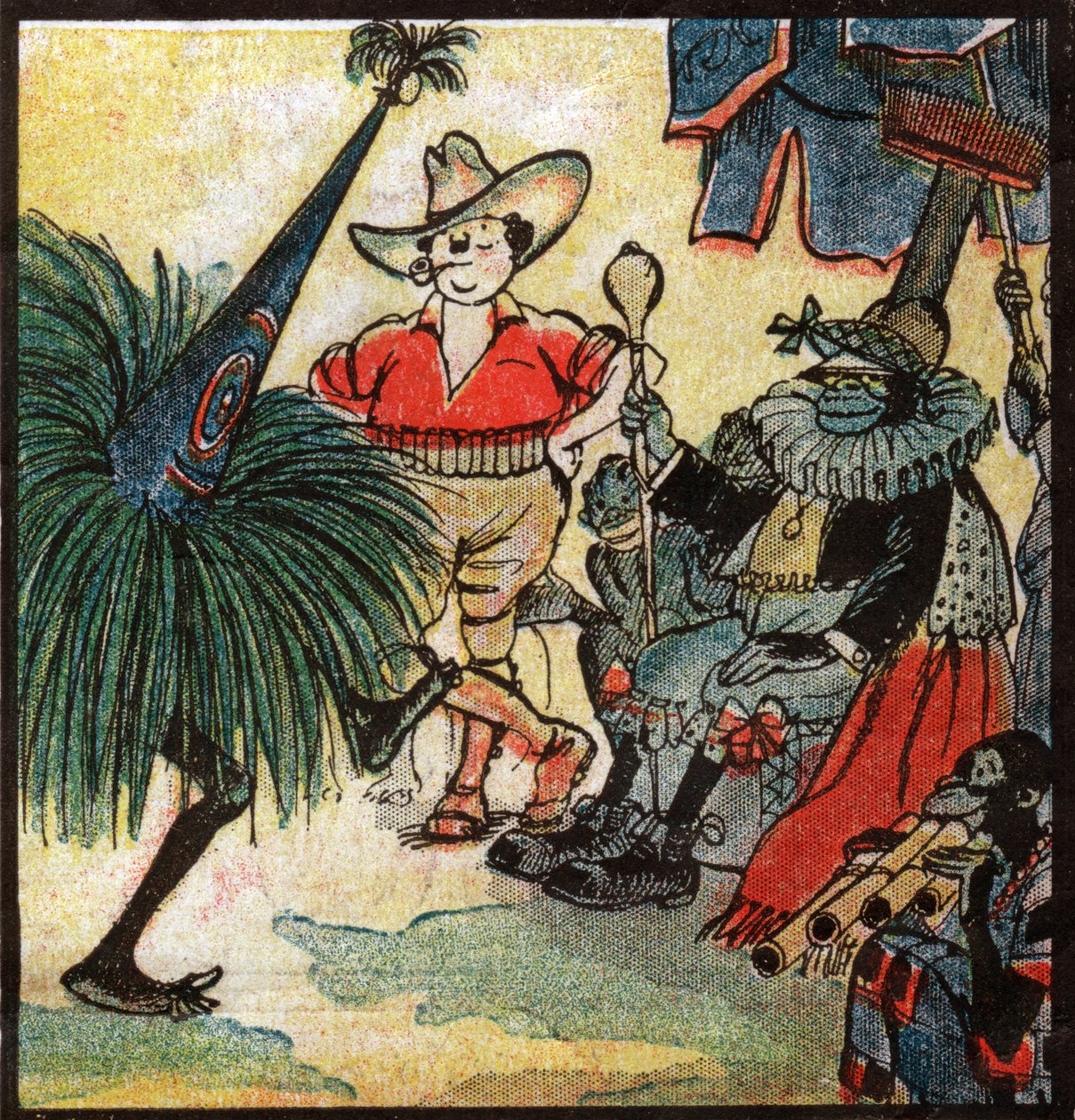 Avrupalı yerleşimci Nestor Fenleroc, bir Afrika kabilesini ziyaret ediyor. 1923 (gravür) by Louis Peltier