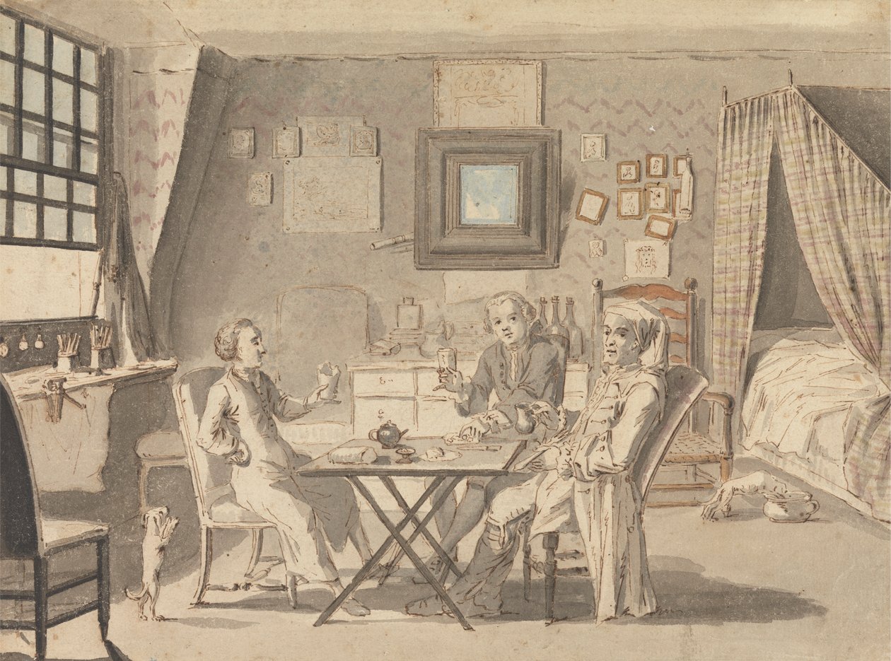 İki Genç Adamla Otoportre by Louis Philippe Boitard