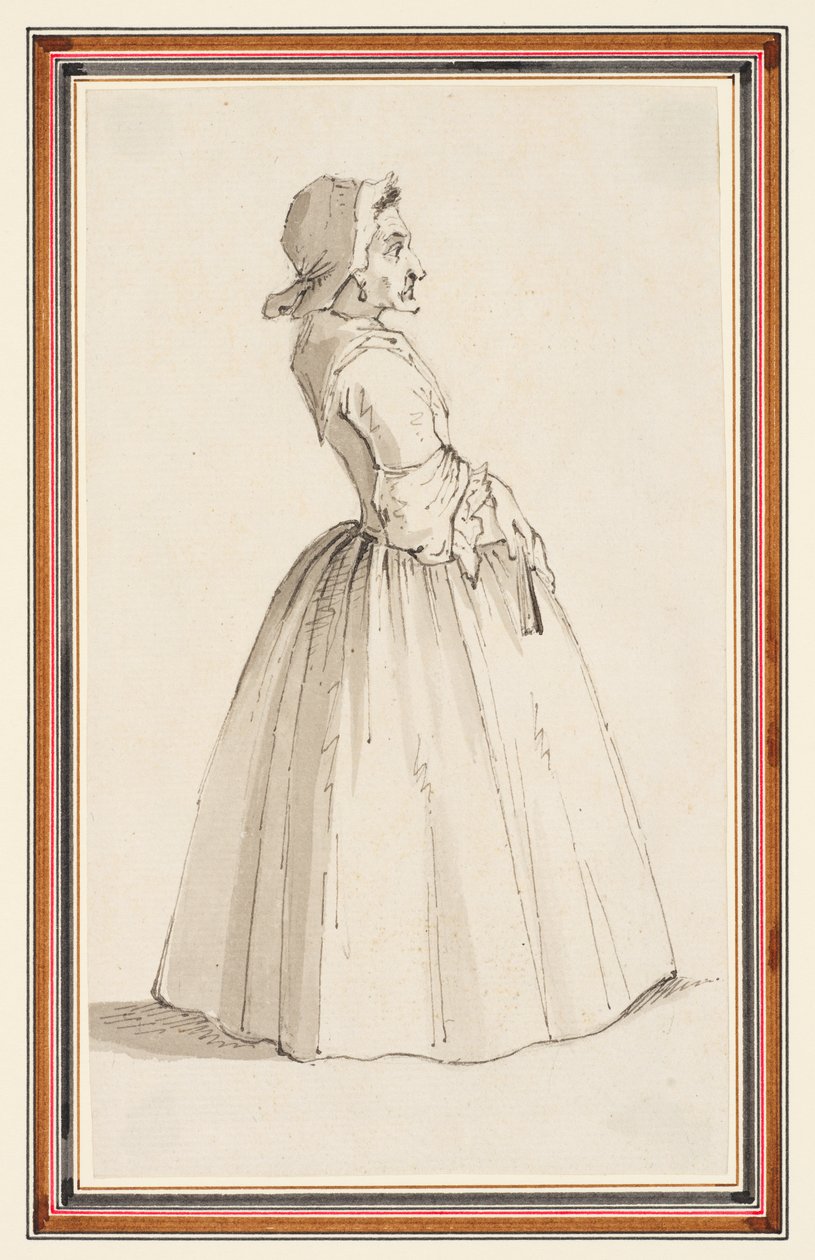 Ayakta duran kadın, sağa dönük (kalem, tükenmez kalem, mürekkep ve kağıt üzerine sulu boya) by Louis Philippe Boitard