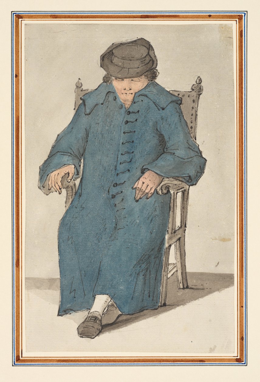 Bir sandalyede oturan Uyuyan Adam Çalışması (kalem, tükenmez kalem, mürekkep ve kağıt üzerine sulu boya) by Louis Philippe Boitard