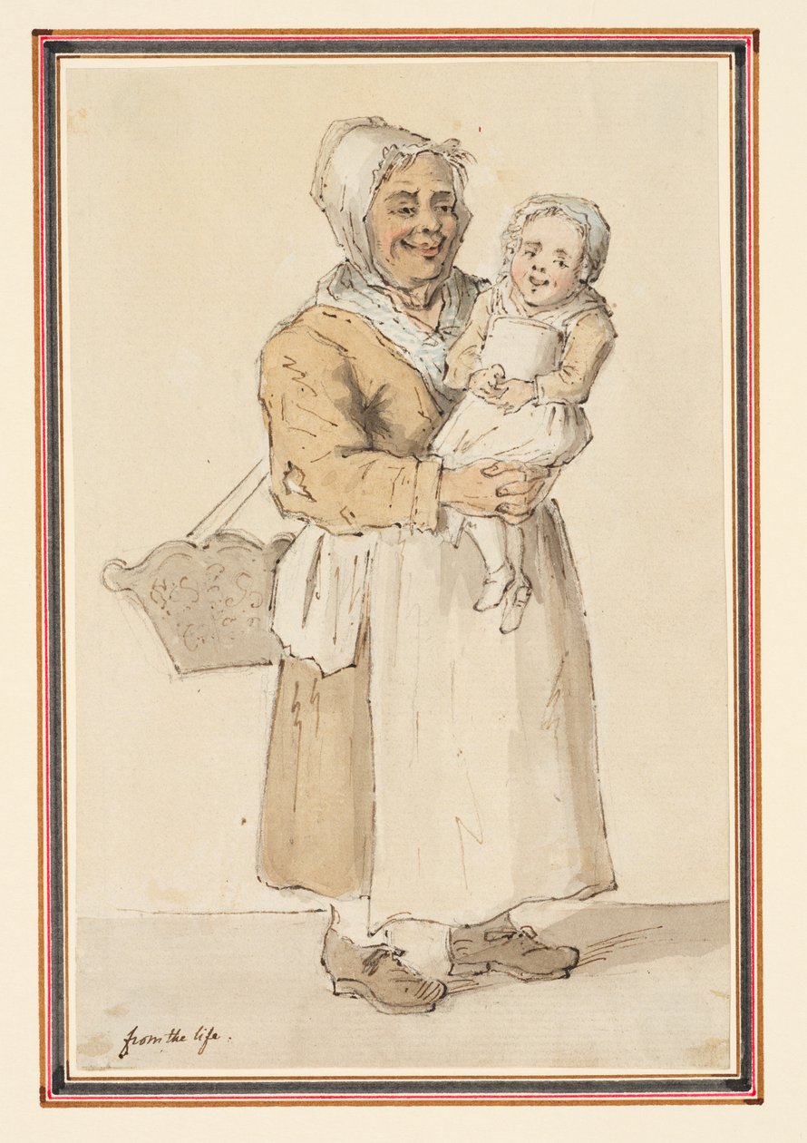Hayattan Çizilmiş Bir Kadın ve Çocuğun İncelenmesi (Kağıt üzerine kurşun kalem, tükenmez kalem, mürekkep ve sulu boya) by Louis Philippe Boitard