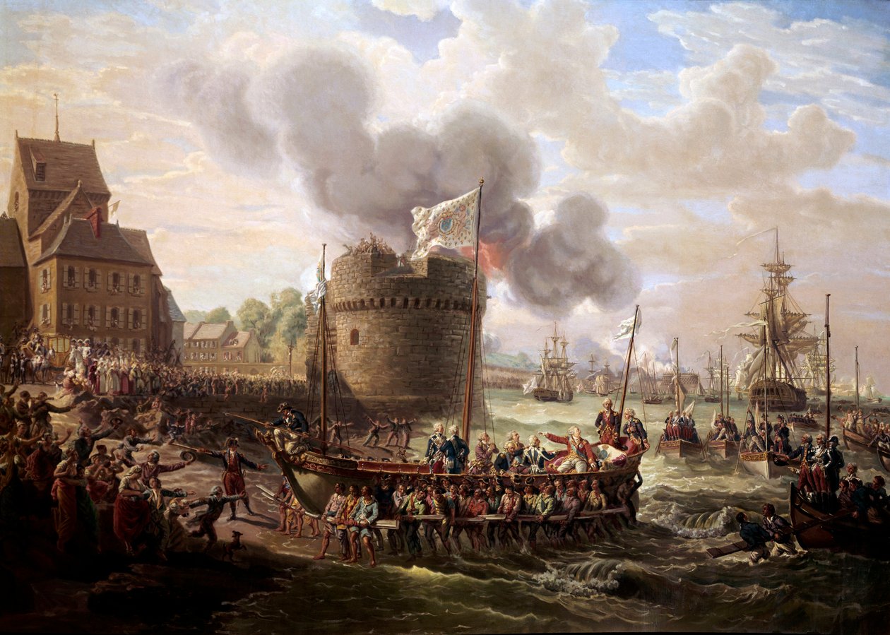 Kral Louis XVI, 23/06/1786 tarihinde Cherbourg limanının eserlerini ziyaret ediyor. Resim Louis Philippe Crepin (1772-1851) 1786 Paris, Musee du Louvre. by Louis Philippe Crepin