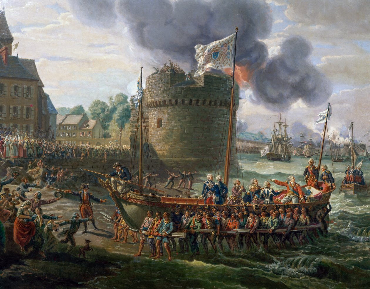 Louis XVI, 23 Haziran'da Cherbourg limanını ziyaret ediyor by Louis Philippe Crepin