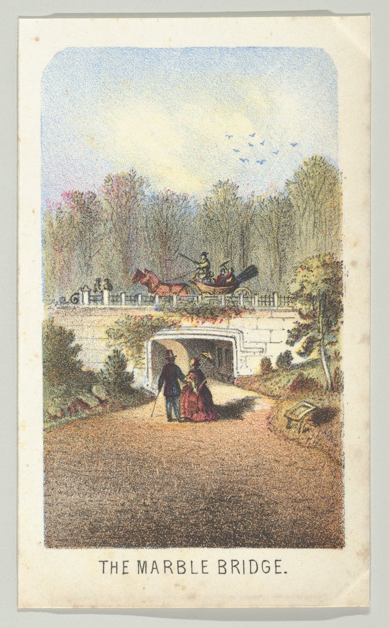 Mermer Köprü, Gölün Yakınında, diziden, Manzaralar Central Park, New York, Bölüm 3, 1864. by Louis Prang