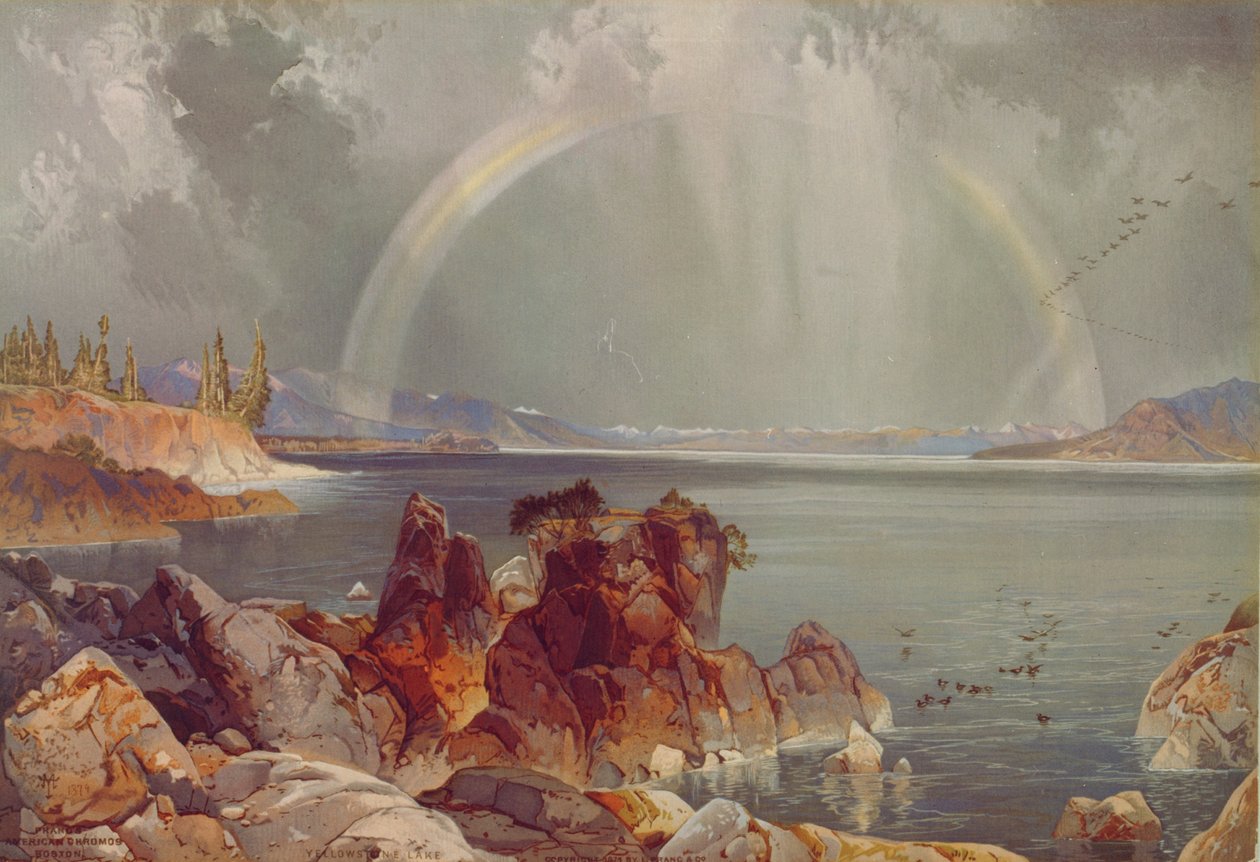 Yellowstone Gölü, c.1875 (kromolitograf) by Louis Prang