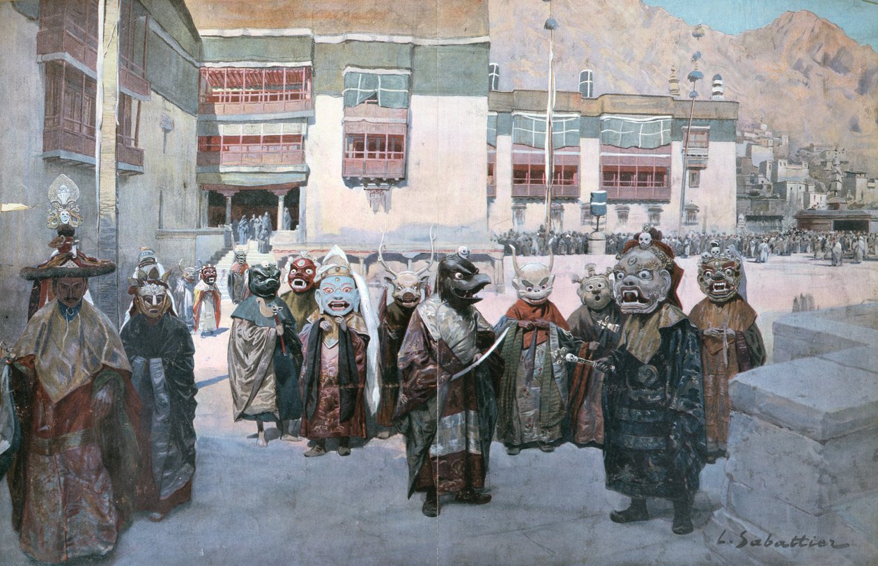 Tibet Himis Manastırı'nda Bahar Şenliği (lito) by Louis Remy Sabattier