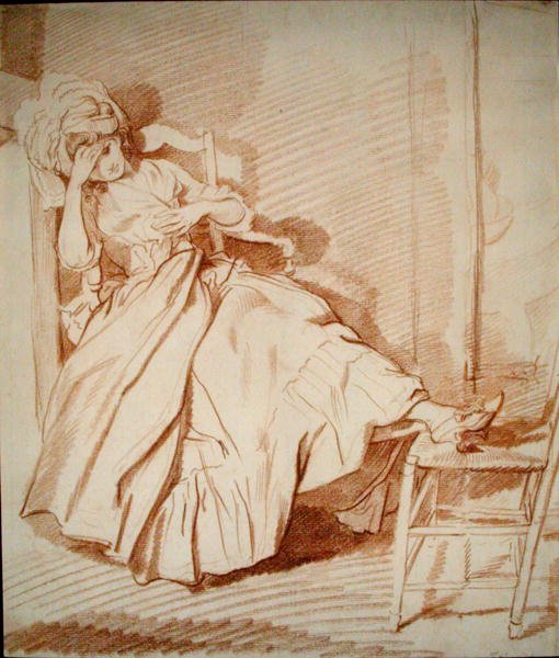 Uyuyan Kızın Çalışması (kağıt üzerinde kırmızı tebeşir) by Louis Rolland Trinquesse