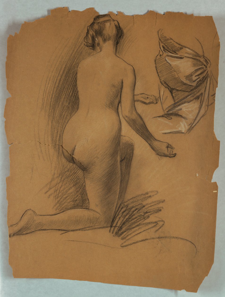 Diz çökmüş çıplak figür çalışması by Louis Schaettle