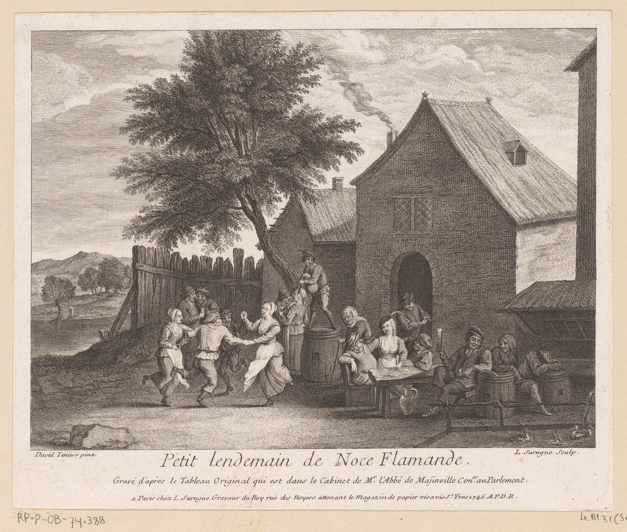 Bir hanın önünde parti şirketi ile Flaman köy sahnesi Petit lendemain de noce Flamande (nesne üzerindeki başlık) by Louis Surugue