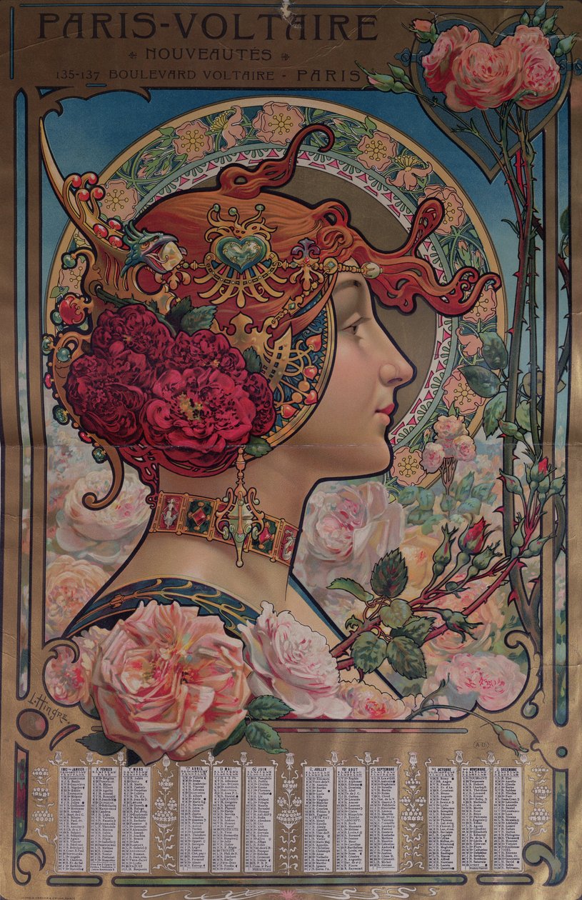 Paris-Voltaire mağazası için 1901 takvimi, Paris, c.1900 by Louis Theophile Hingres