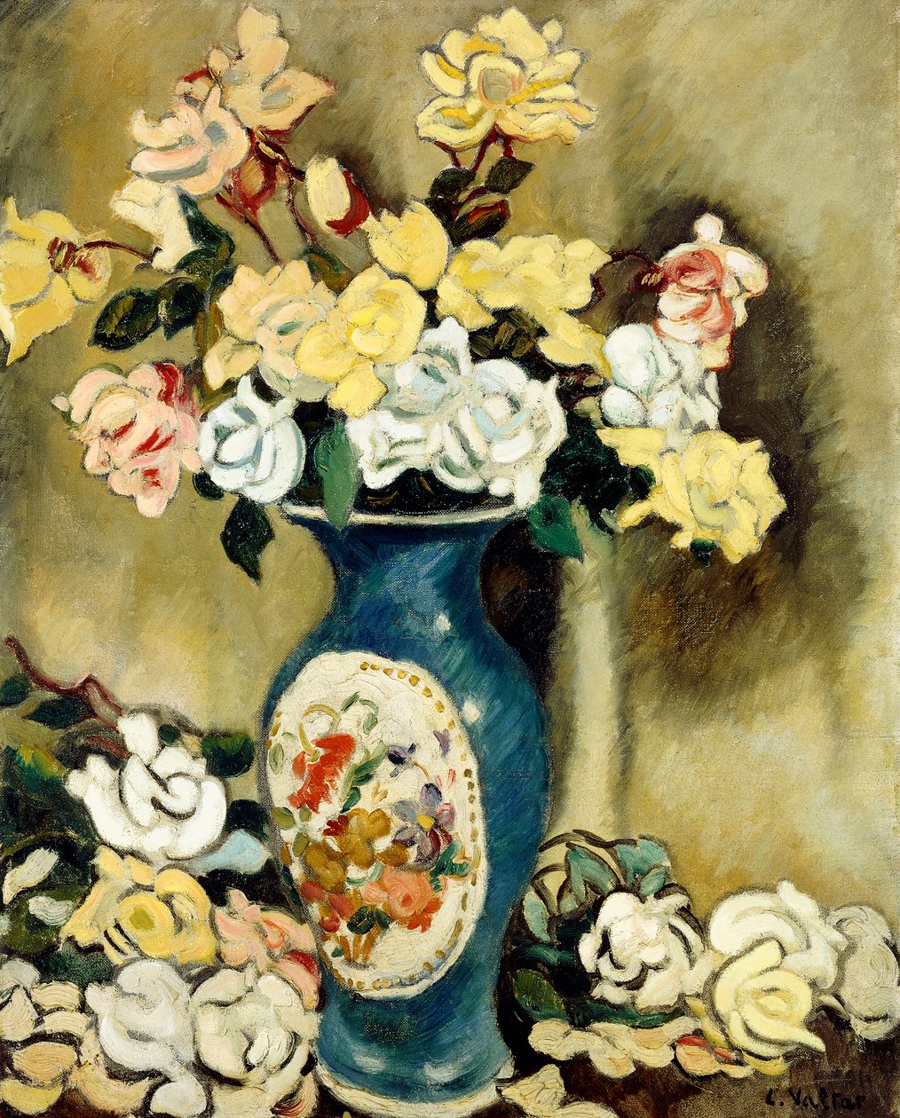 Mavi Vazoda Kırmızı Gül Buketi, 1920 dolayları (tuval üzerine yağlı boya) by Louis Valtat