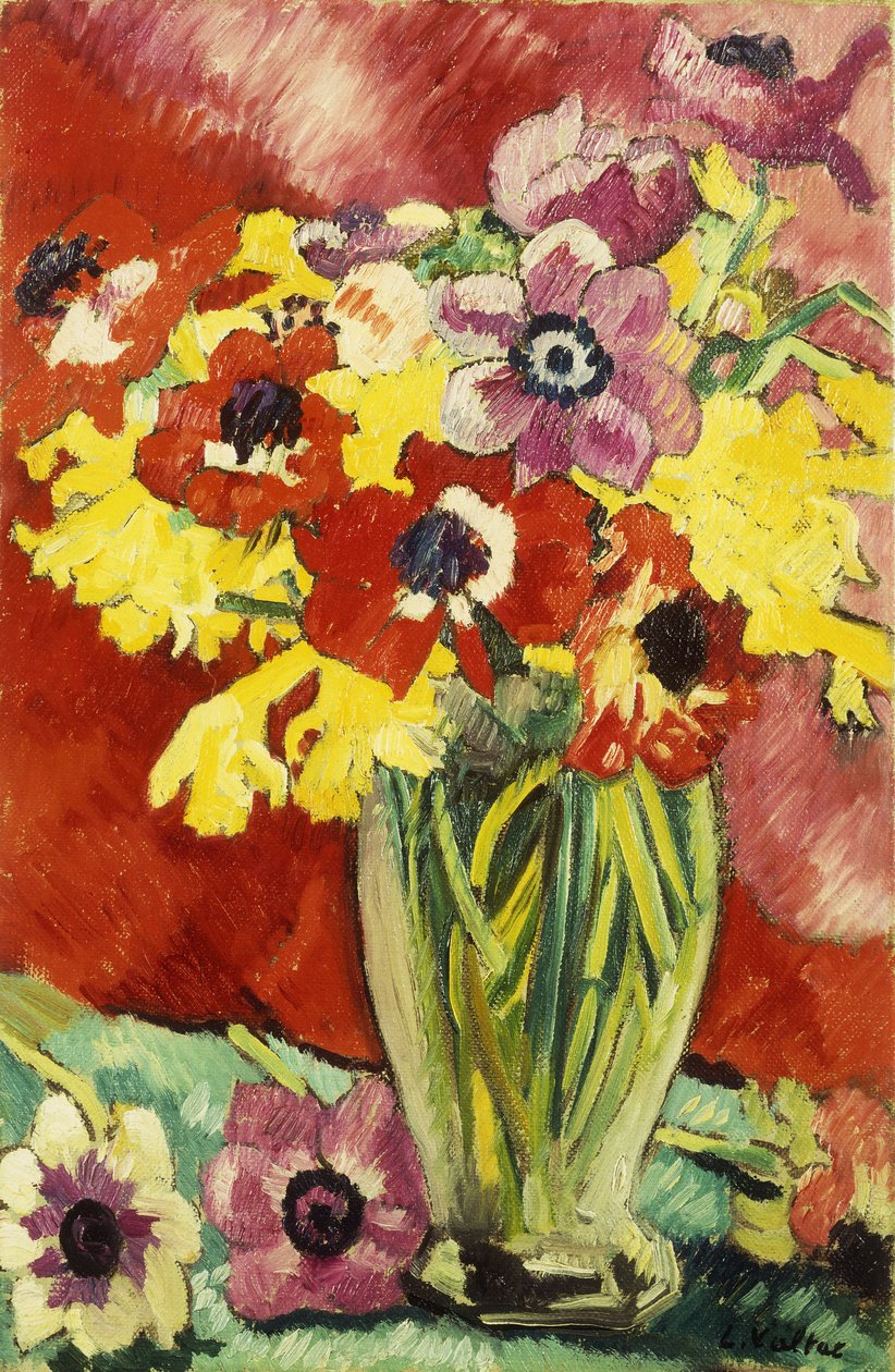 Anemon ve Nergisli Kristal Vazo; Vazo Kristali, Anemonlar ve Jonquilles by Louis Valtat
