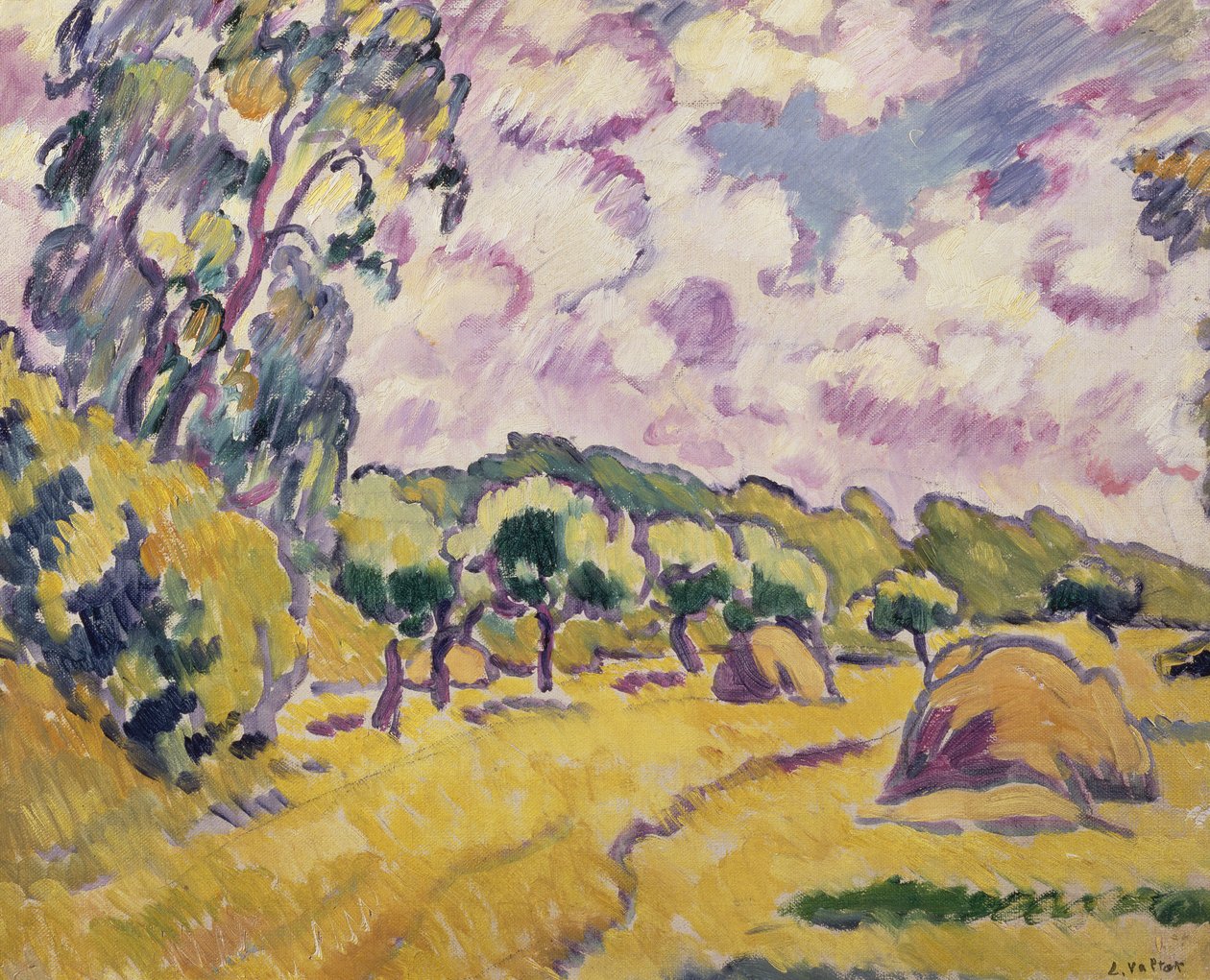 Saman Yığınlı Manzara (tuval üzerine yağlı boya) by Louis Valtat