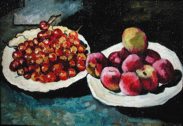 Şeftali ve Kirazlı Natürmort (tuval üzerine yağlı boya) by Louis Valtat