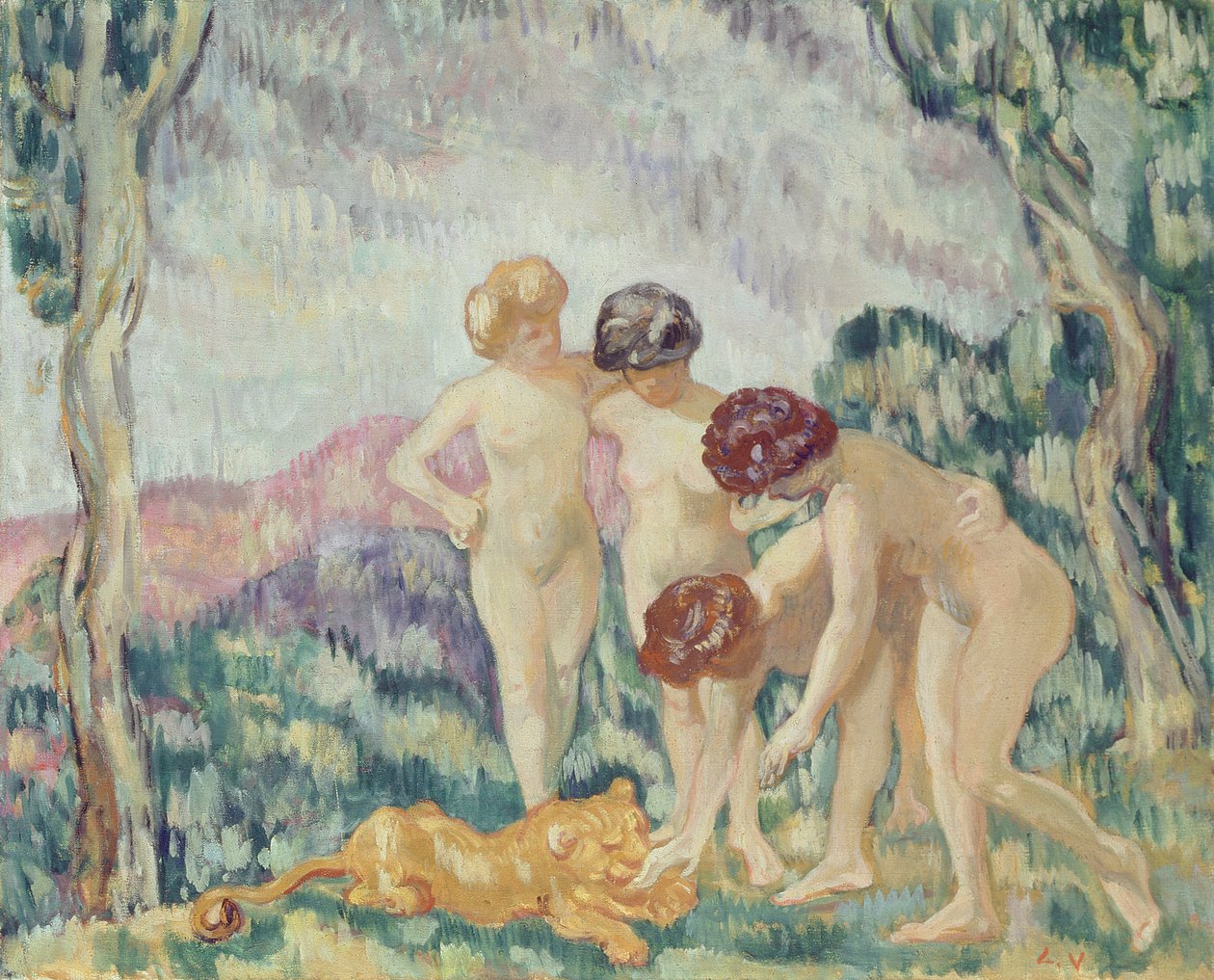 Yavru Aslanla Oynayan Genç Kızlar, 1905-06 dolayları (tuval üzerine yağlı boya) by Louis Valtat