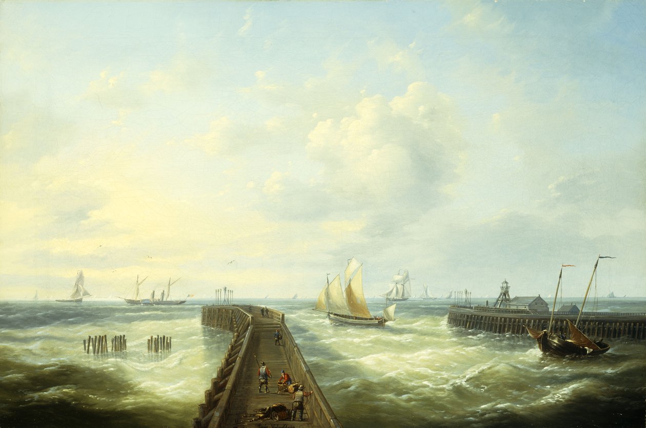 Oostende İskelede Balıkçı Tekneleri, by Louis Verboeckhoven