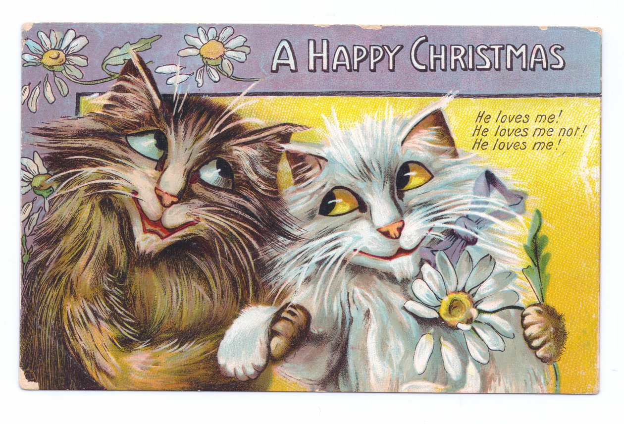 Sevgi dolu iki kediden oluşan Edward dönemi Noel kartpostalı, c.1910 by Louis Wain