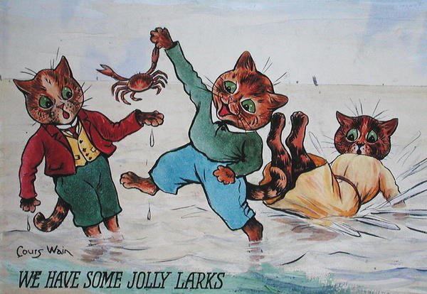Biraz Neşeli Larks Var (kağıt üzerine suluboya ve gövde rengi) by Louis Wain