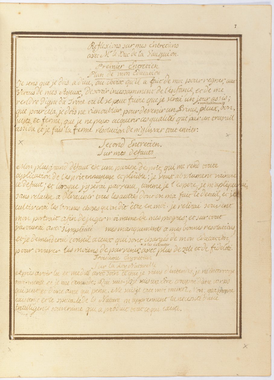 "Bay le Duc de la Vauguyon ile Röportajım Üzerine Düşünceler", imzalı el yazması, Ocak 1767 - 1769 başları by Louis XVI