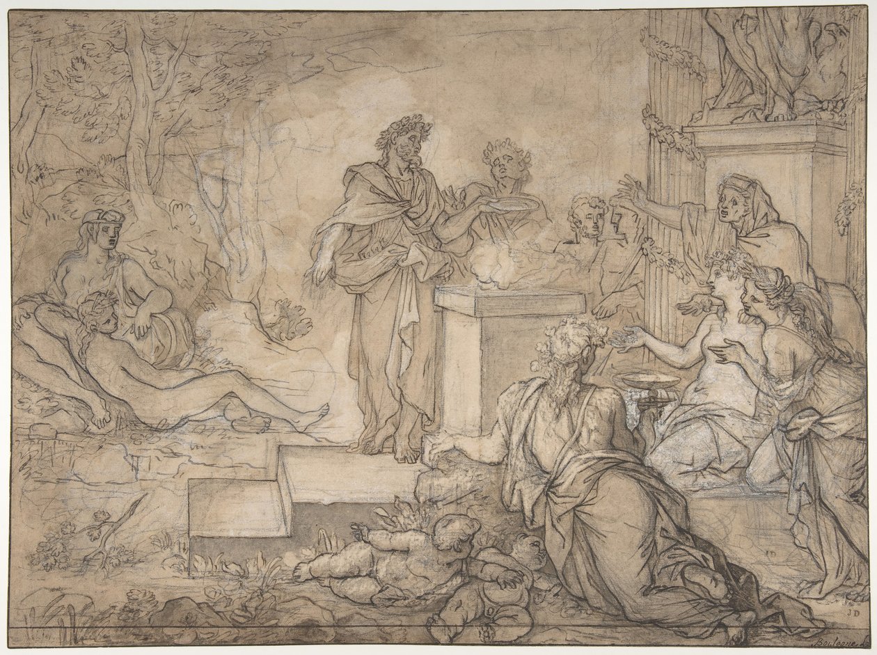 Jüpiter Heykeli Önünde Sunulan Kurban, 17. yüzyıl. by Louis de Boullogne