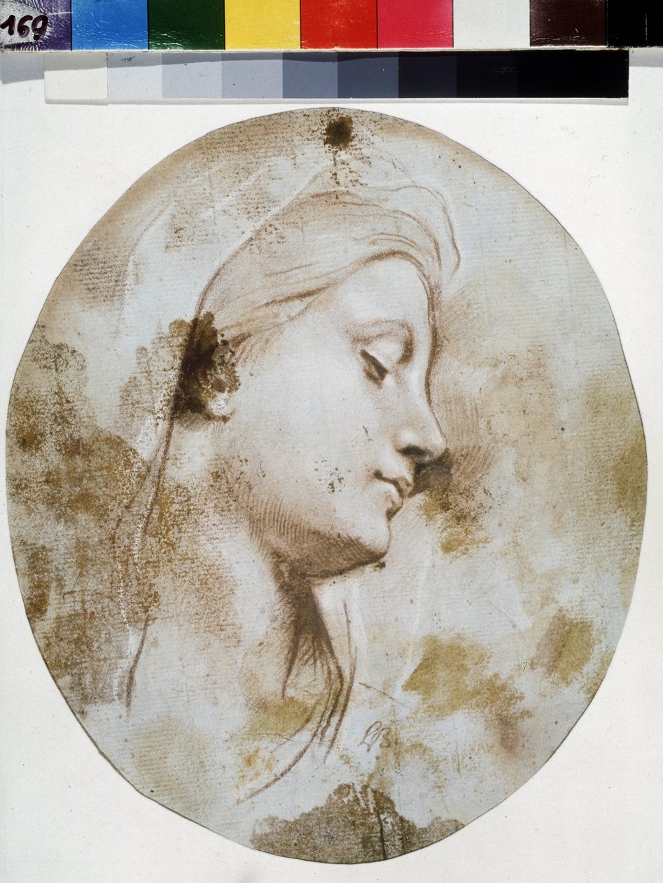"Visage de Vierge"" (Bakirenin Başı) Louis de Boullogne II the Younger (1657-1733) Puşkin Müzesi, Moskova tarafından Sanguine Çizimi by Louis de Boullogne