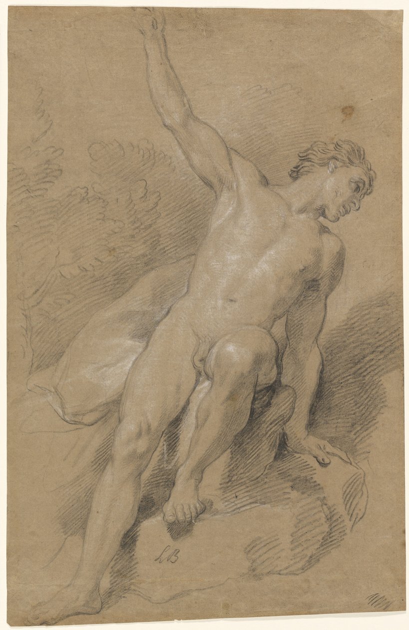 Kayaların Üzerinde Oturan Çıplak Erkek by Louis de Boullogne the Younger