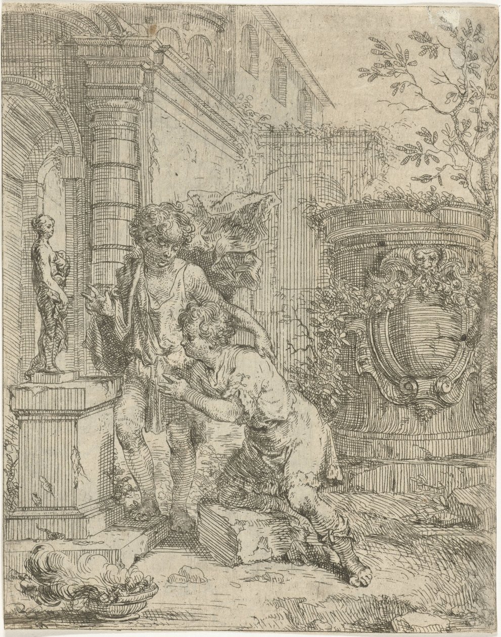 Venüs heykelinde iki erkek by Louis de Deyster