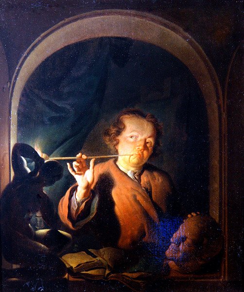 Kanatta Boru yakan bir adam (panelde yağ) by Louis de Moni