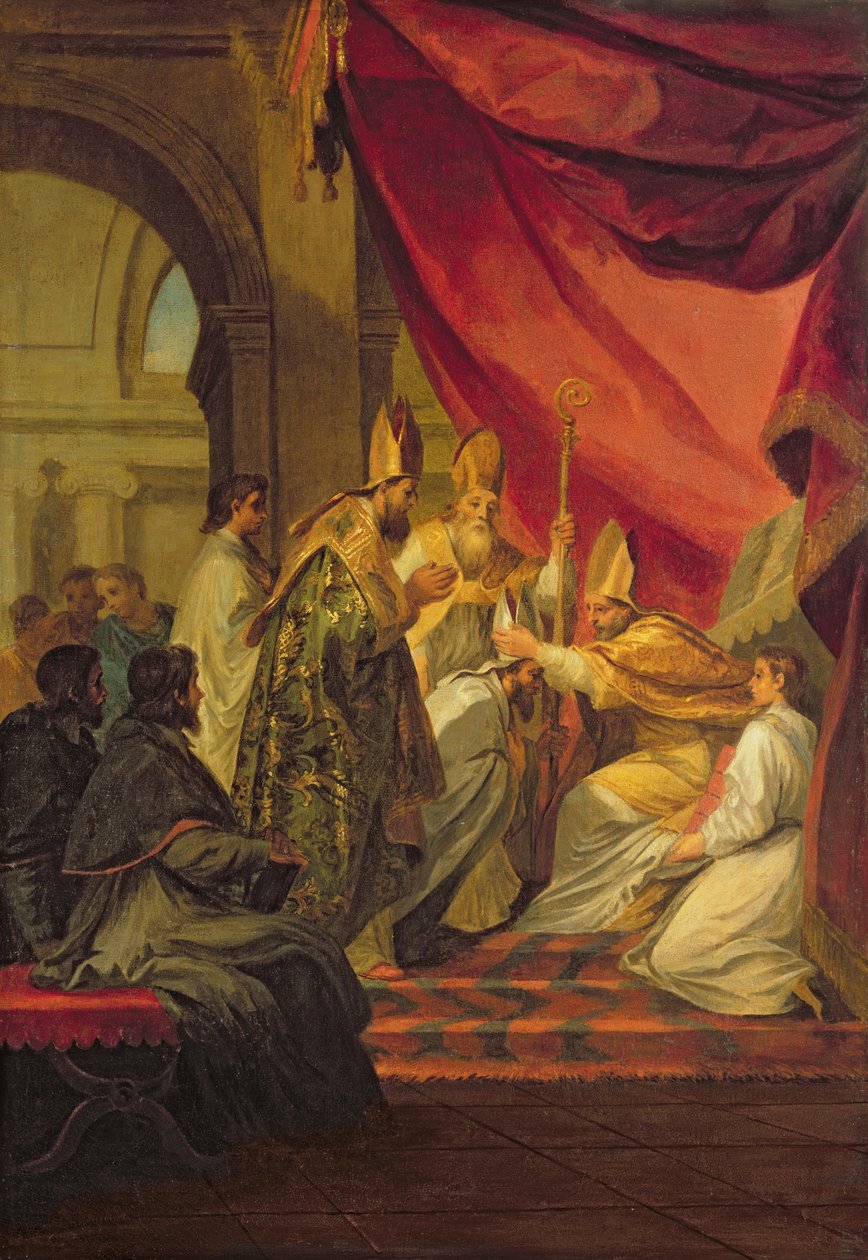 St. Augustine (354-430) ordained as the Bishop of Hippo, study for the decoration in the Invalides, 1702  by Louis de, the Younger Boulogne