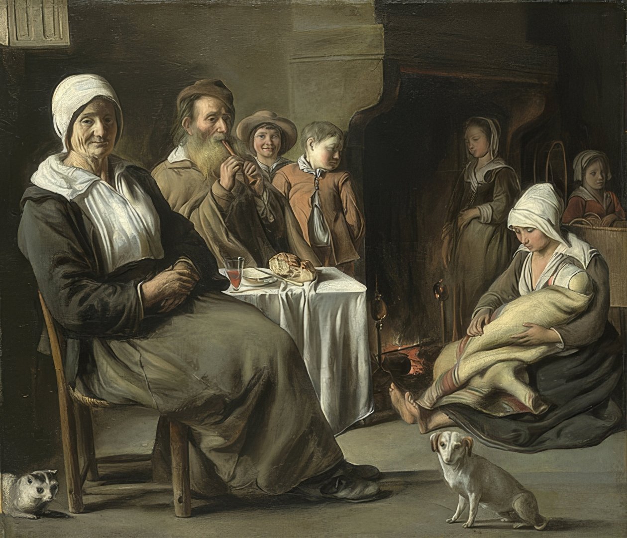 Eski bir flüt çalar ile köylü iç. 1642 civarında by Louis le Nain