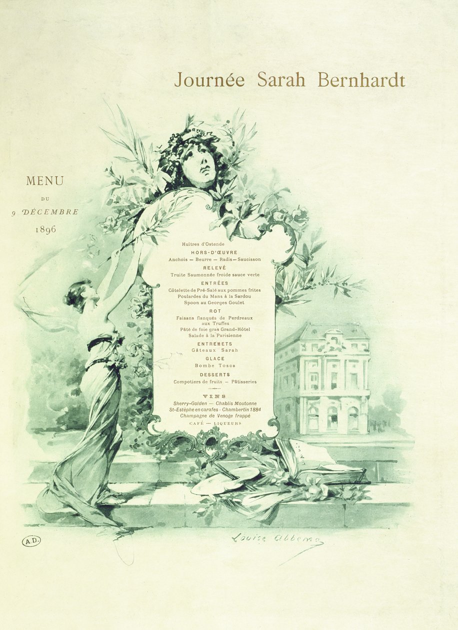 Sarah Bernhardt Günü menüsü, 9 Aralık 1896 by Louise Abbéma